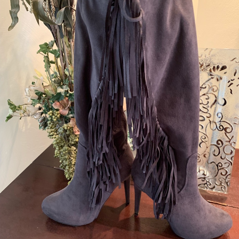 Fringe Knee High Faux Suede Boots